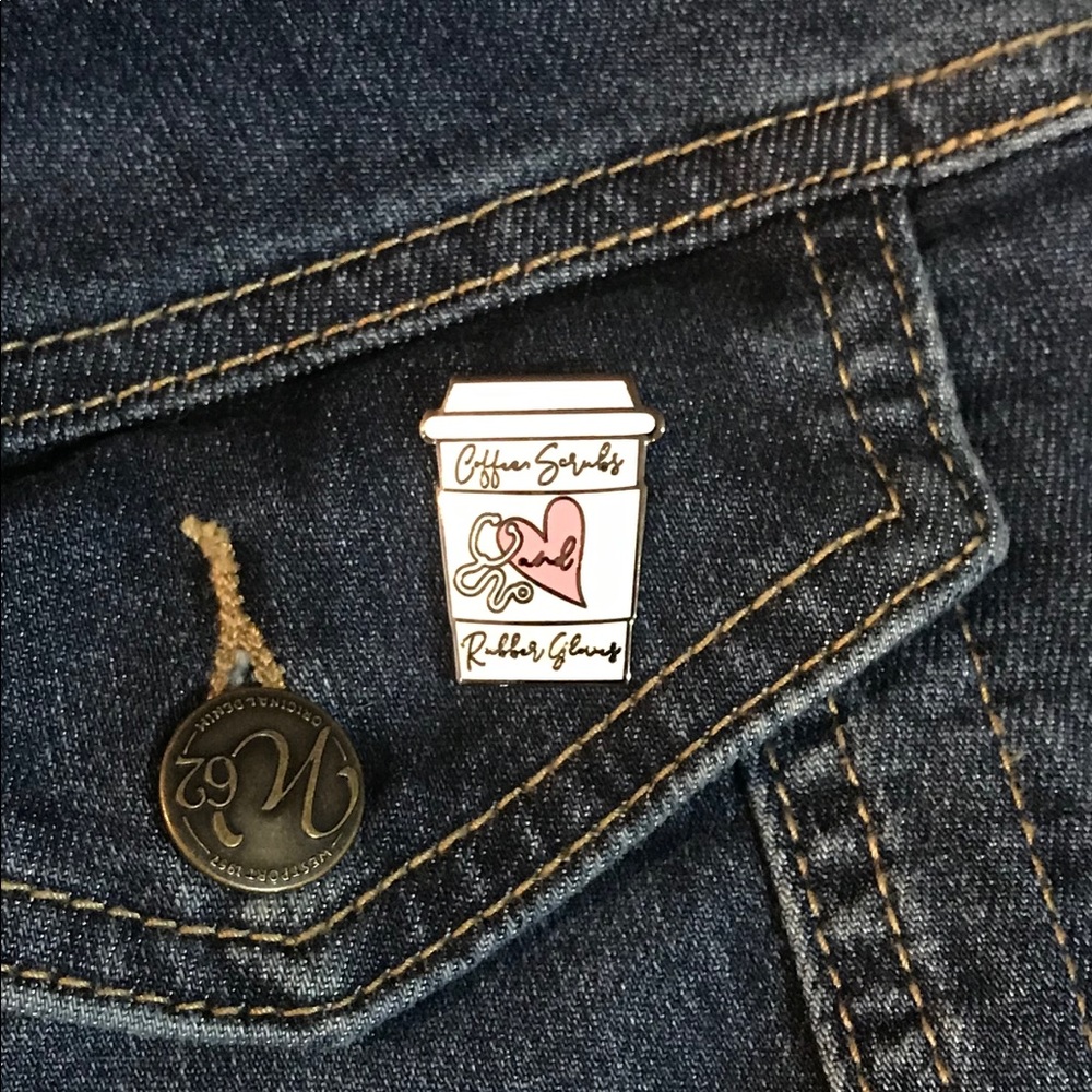Coffee, Scrubs and Rubber Gloves Enamel Lapel Pin